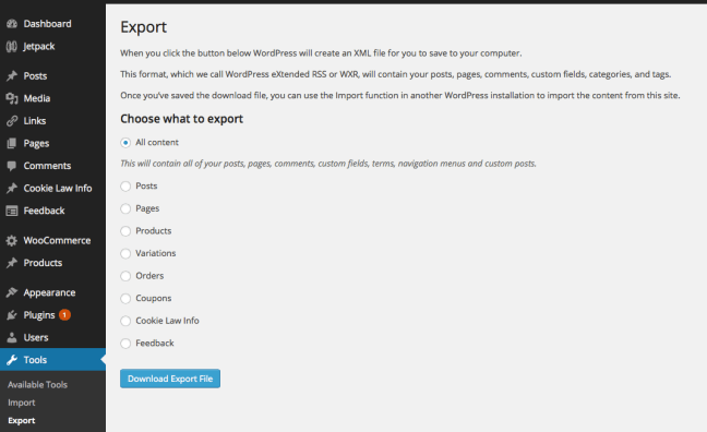 WordPress Export